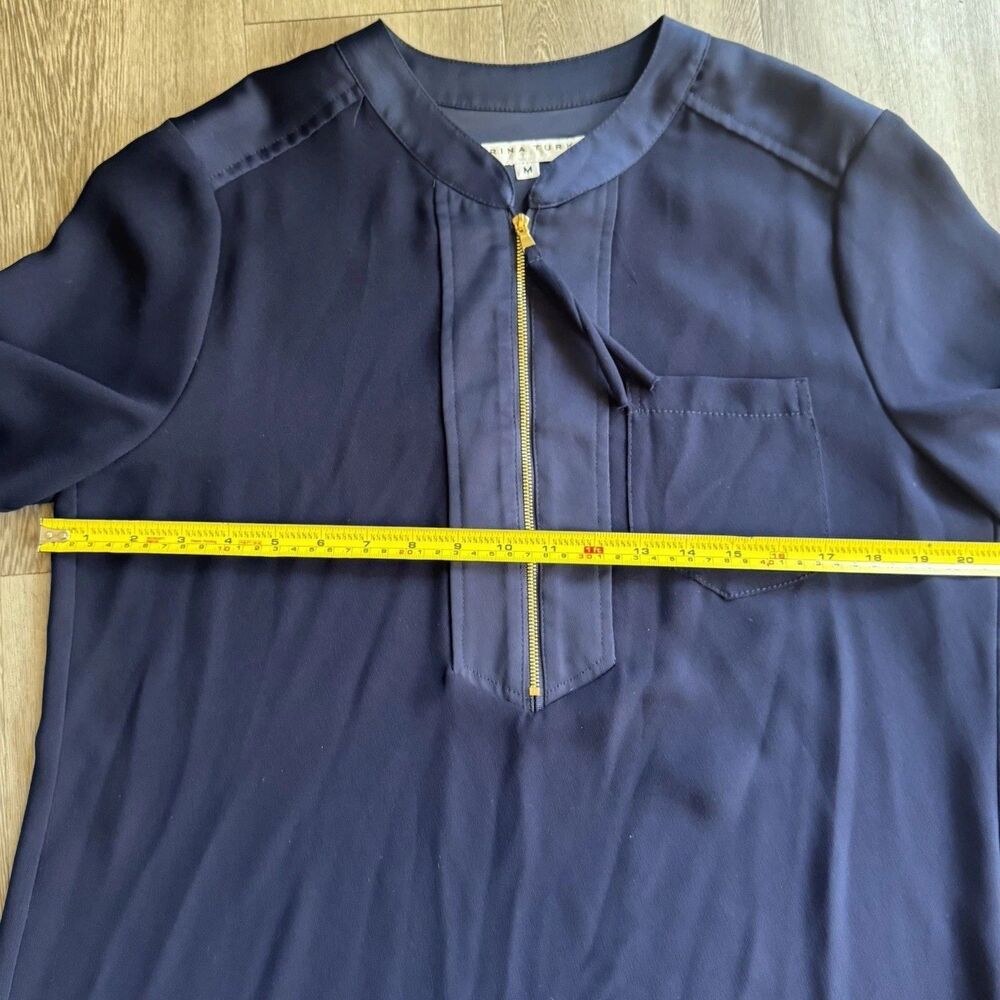 Trina Turk Kaiko Navy Blue Zip Tunic Shirt Dress Womens Size M Roll Tab Coastal - Picture 5 of 14